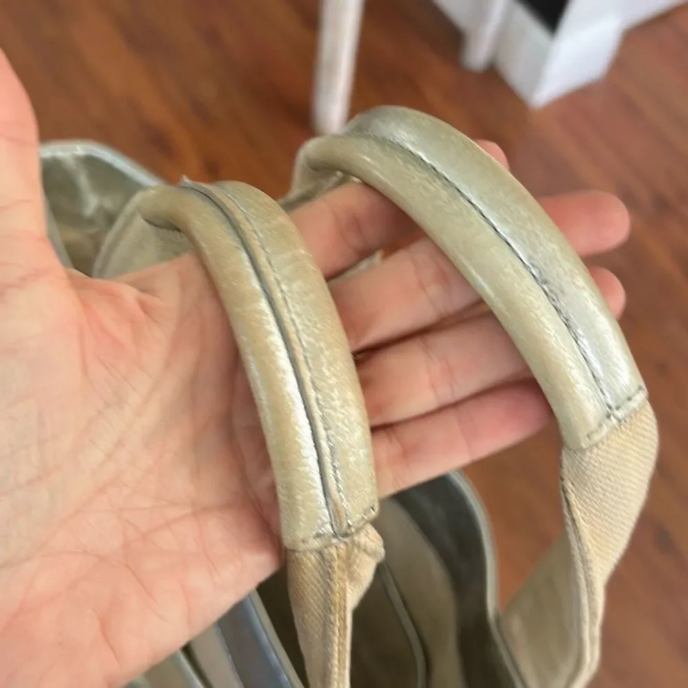 Tory Burch canvas and silver leather large tote bag